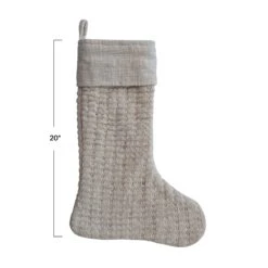 Wool Knit Stocking With Cotton Slub Cuff, Cream -Winter Gifts Market xs2405 2