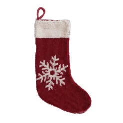 Cotton Knit Stocking With Snowflake, Red & Cream
