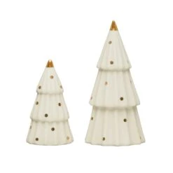 White Stoneware Tree With Gold Electroplated Dots, 2 Size Options