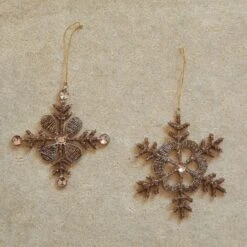 Jeweled Snowflake Ornament, Champagne Finish, 2 Style Options -Winter Gifts Market xs3455a 2