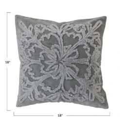 Tufted Velvet Pillow With Snowflake & Chambray Back, Grey & Natural -Winter Gifts Market xs3519 3