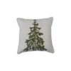 Christmas Tree Printed Pillow With Embroidery & Piping, White & Green